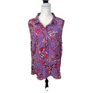 LIZ CLAIBORNE Blouse Women's Plus XXL Sleeveless Button Down Multicolored Pocket